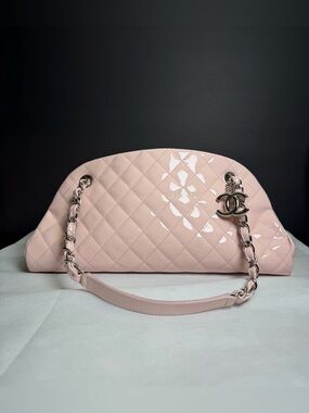 CHANEL Pink Quilted Patent Leather Just Mademoiselle Bowling Bag